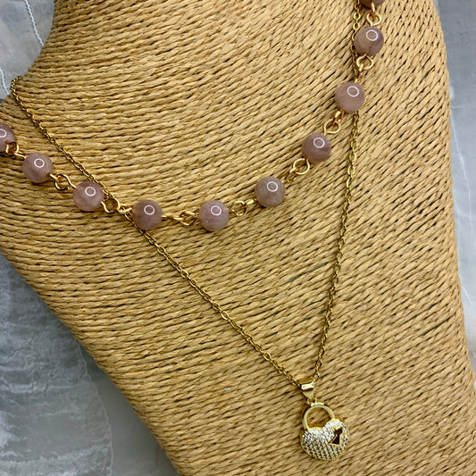 Collier Quartz rose Coeur