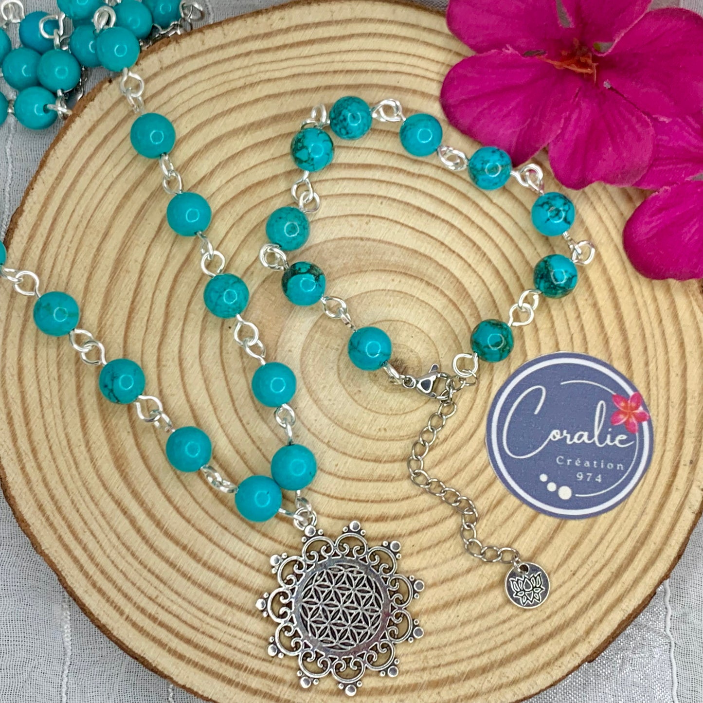 Parure Turquoise Fleur de vie (Collier + Bracelet)