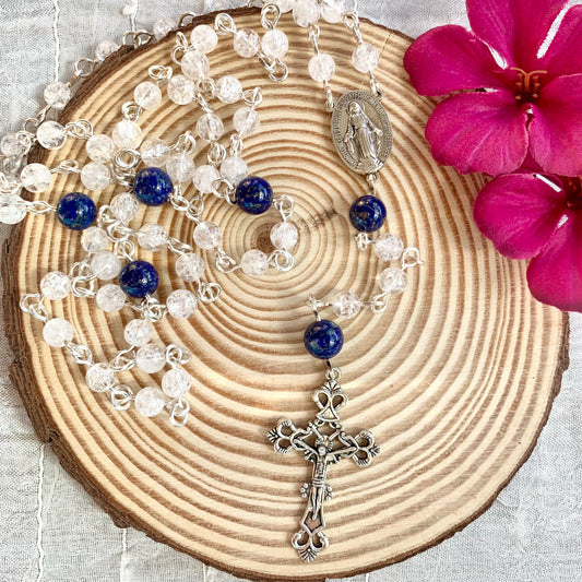 Chapelet Cristal de roche & Lapis Lazuli