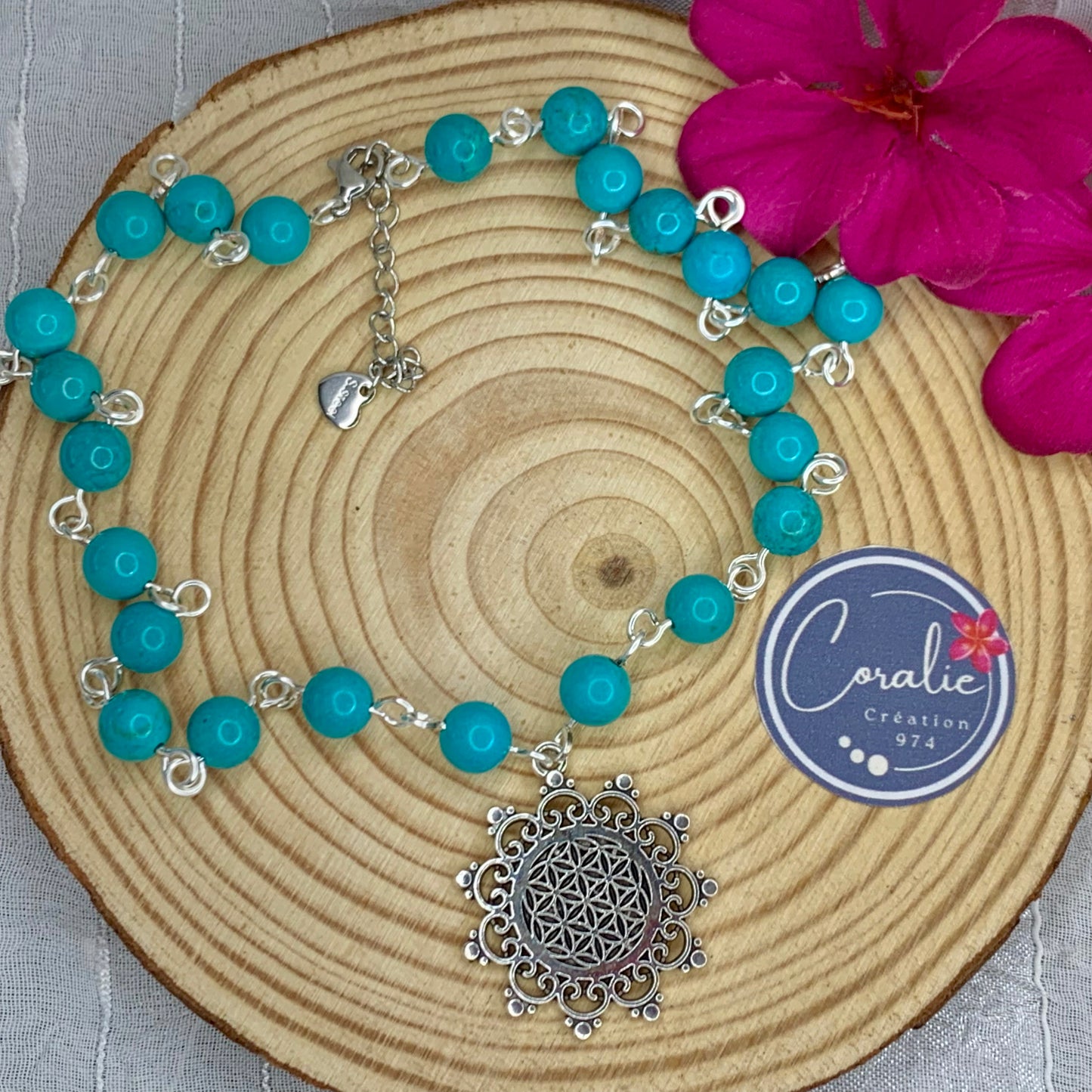 Parure Turquoise Fleur de vie (Collier + Bracelet)