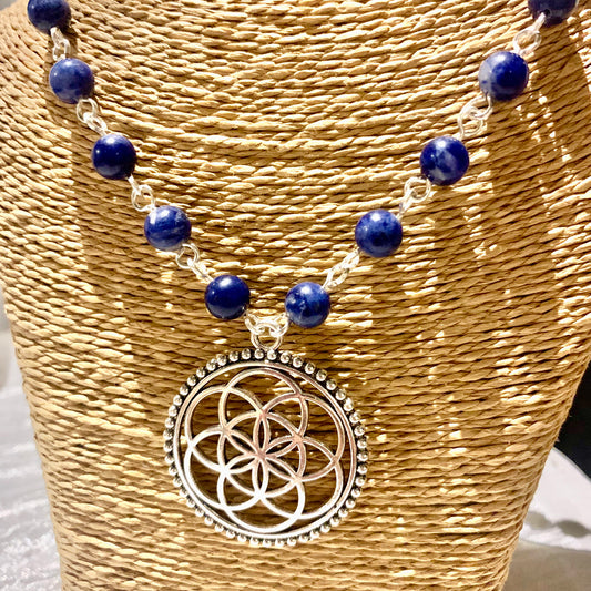 Collier Sodalite Fleur de vie