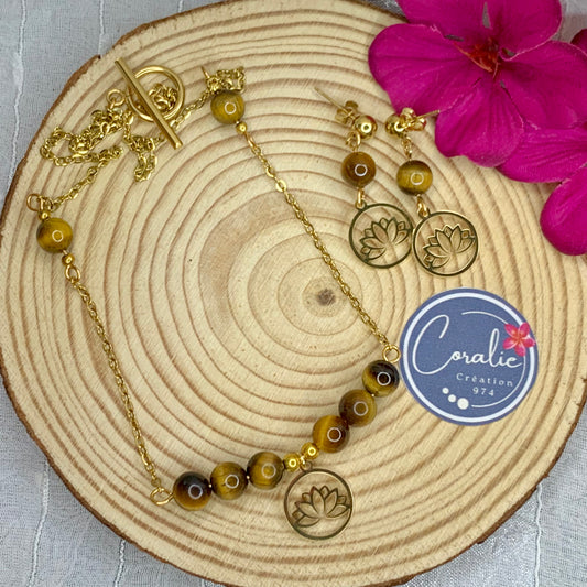 Collier Œil de tigre Lotus + BO