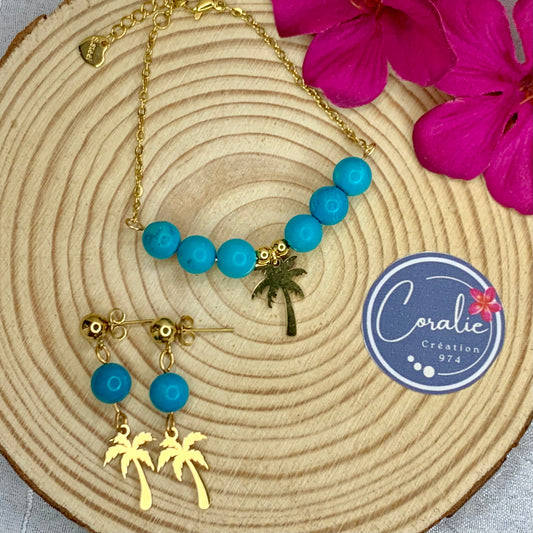 Bracelet Turquoise Palmier + BO