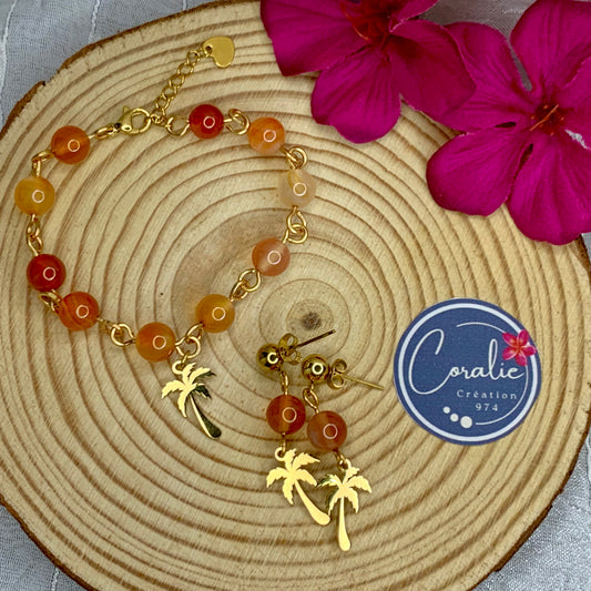 Bracelet Cornaline Palmier + BO