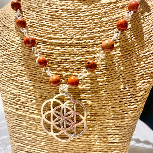 Collier Jaspe rouge Fleur de vie