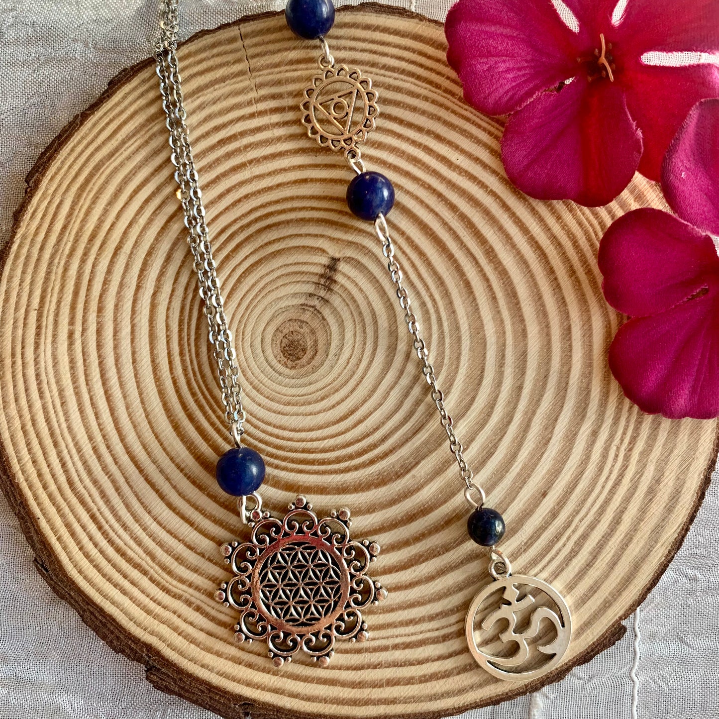 Collier de dos Aventurine Bleue Fleur de vie