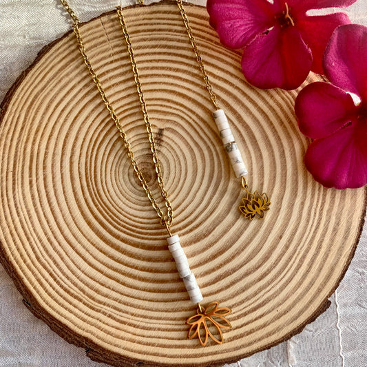 Collier de dos Howlite Lotus