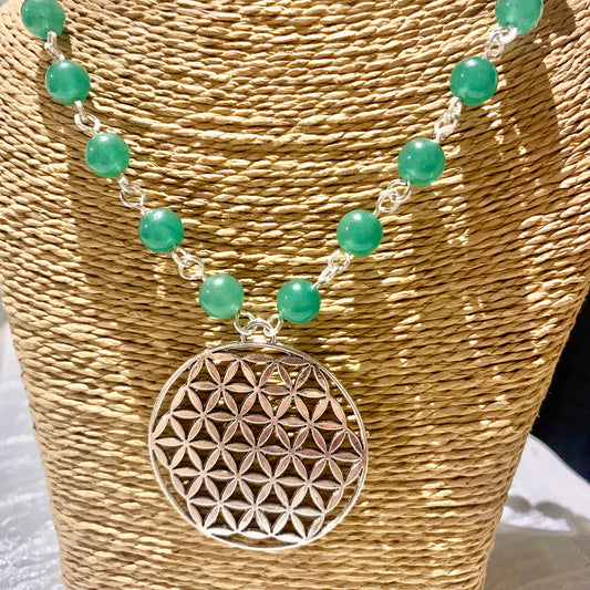 Collier Aventurine verte Fleur de vie
